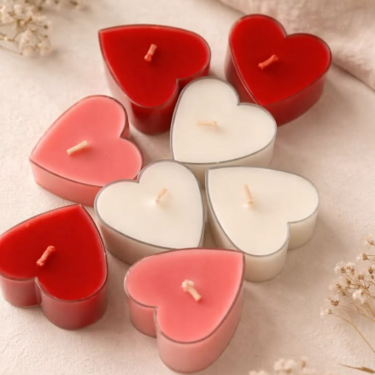 Heart Shaped Tea Light Candles for Decoration Smokeless Tealight Candles for Valentine Day,  (12 Pcs)