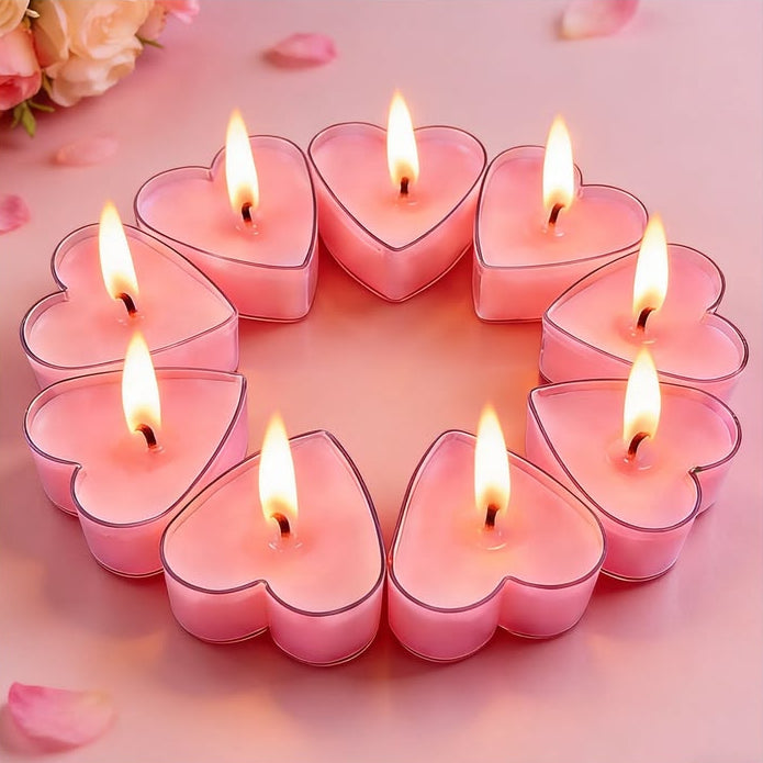 Heart Shaped Tea Light Candles for Decoration Smokeless Tealight Candles for Valentine Day,  (12 Pcs)