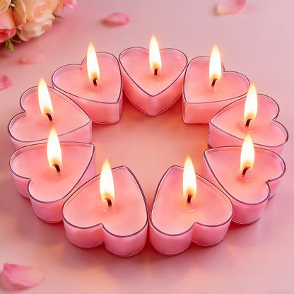 Heart Shaped Tea Light Candles for Decoration Smokeless Tealight Candles for Valentine Day,  (12 Pcs)