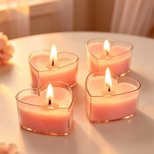 Heart Shaped Tea Light Candles for Decoration Smokeless Tealight Candles for Valentine Day,  (12 Pcs)