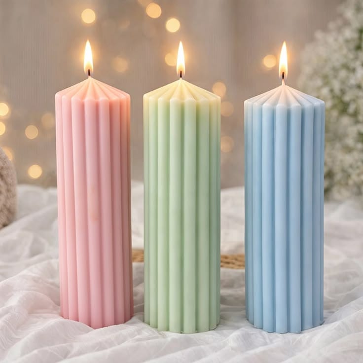 Pillar Candles Set of 3,| Table Decor | Soy Wax | Burning Time 5-6 hrs